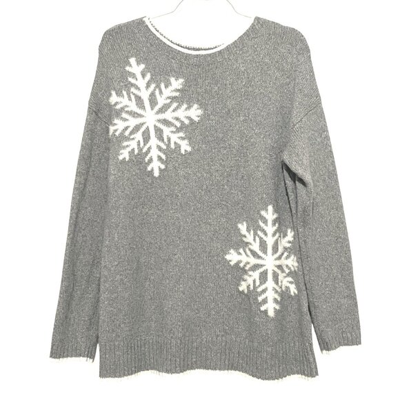 J Jill Snowflake Sweater S Gray Apres Ski Winter Preppy Christmas Holiday Casual - Picture 1 of 5